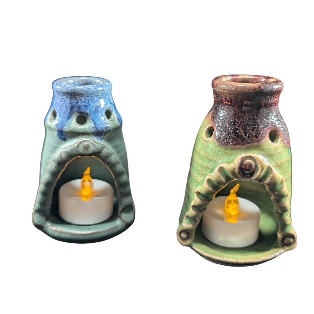 Segell Studio Pottery Tea Light Candle Holder Set incense cone Whimsical Ceramic